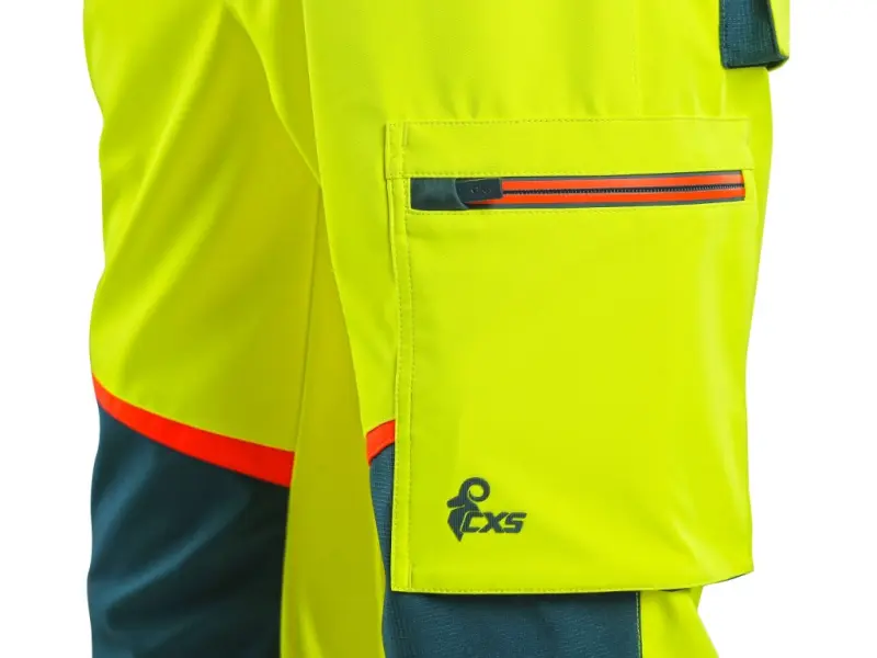 Kalhoty CXS BEDFORD, výstražné, pánské, softshell, žluto-petrolová, vel. 50